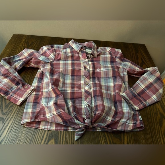 Eddie Bauer tie front plaid blouse button down shirt size medium women’s NWT - Picture 14 of 16